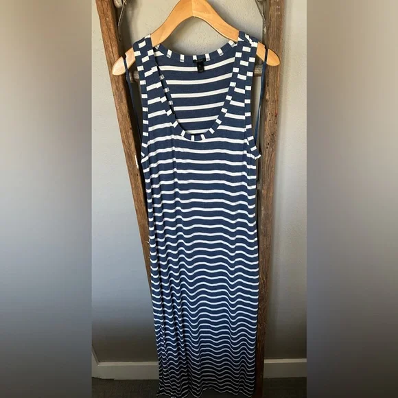 J. Crew blue and white striped maxi dress.